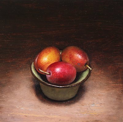 Still life with bowl of plums