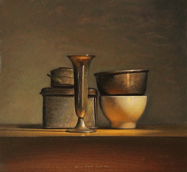 Still life with vase and oil can